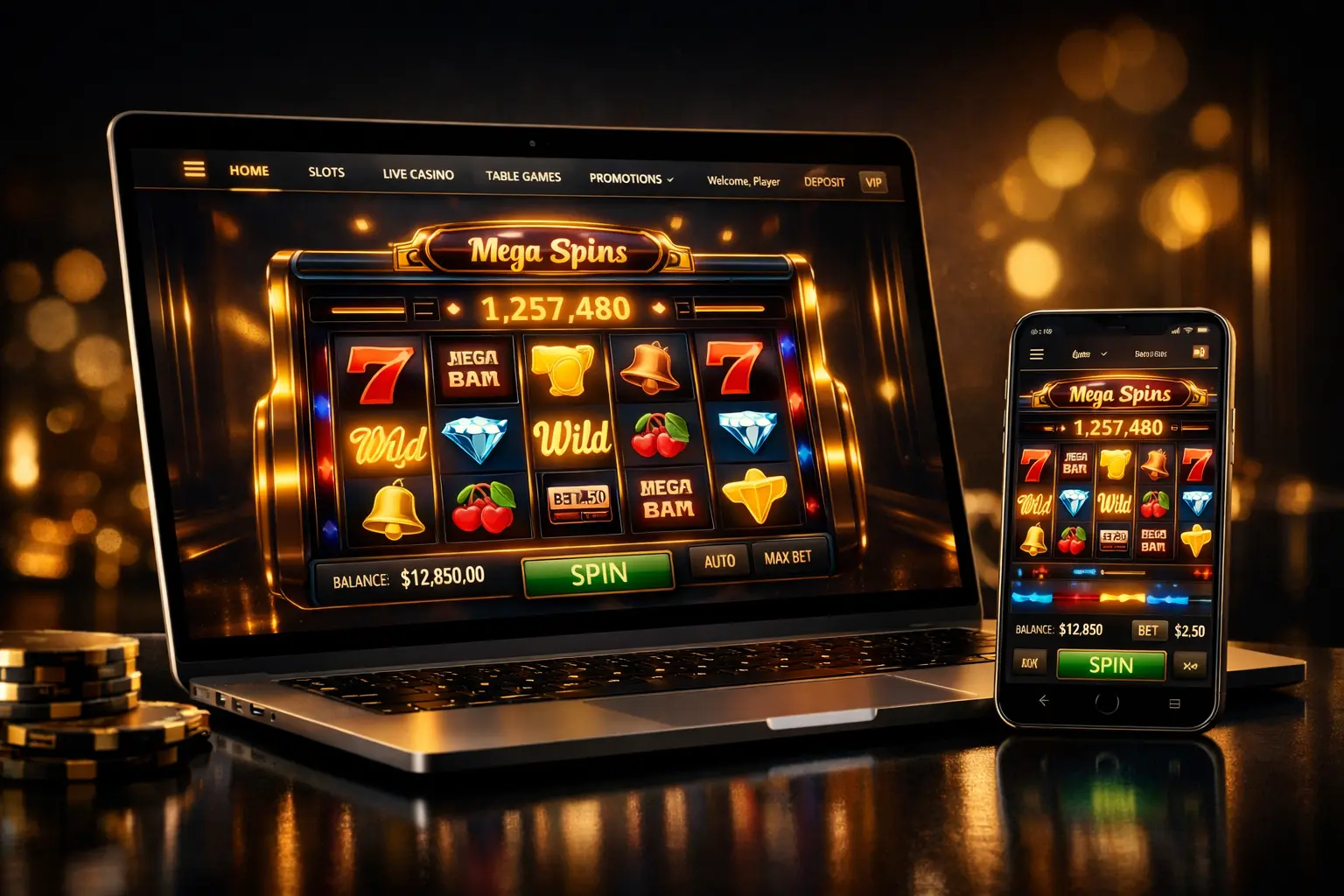 Interface de jeu Unique Casino sur ordinateur et mobile